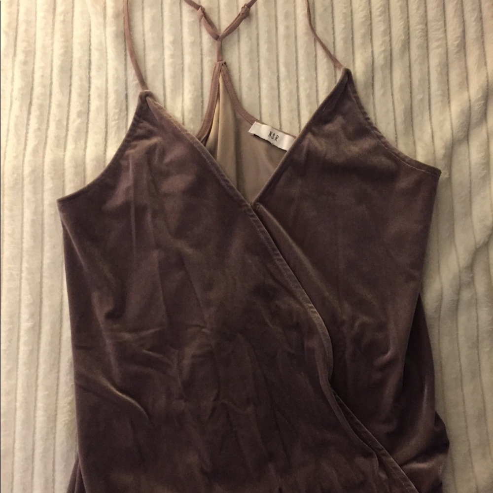 Purple velour tank with adjustable straps